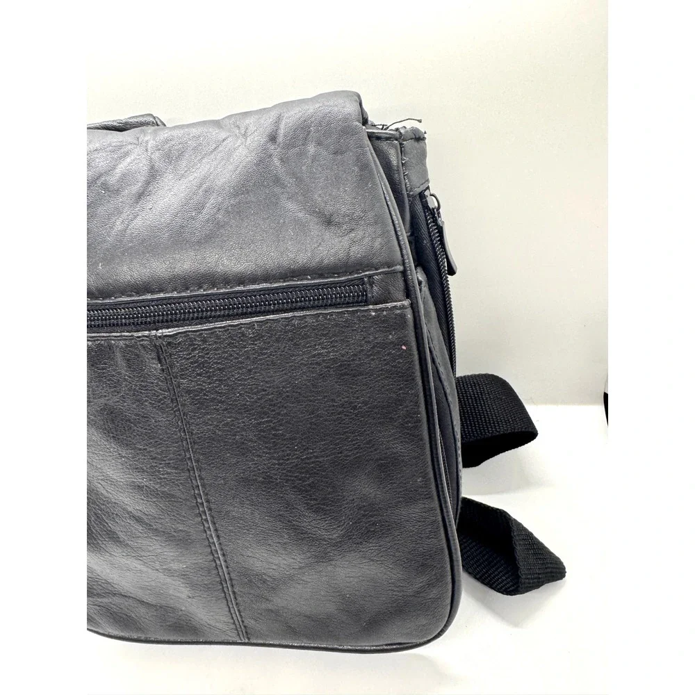 Buxton Black Genuine Leather Crossbody Bag Messenger Travel Multi-Pocket‎ Slim